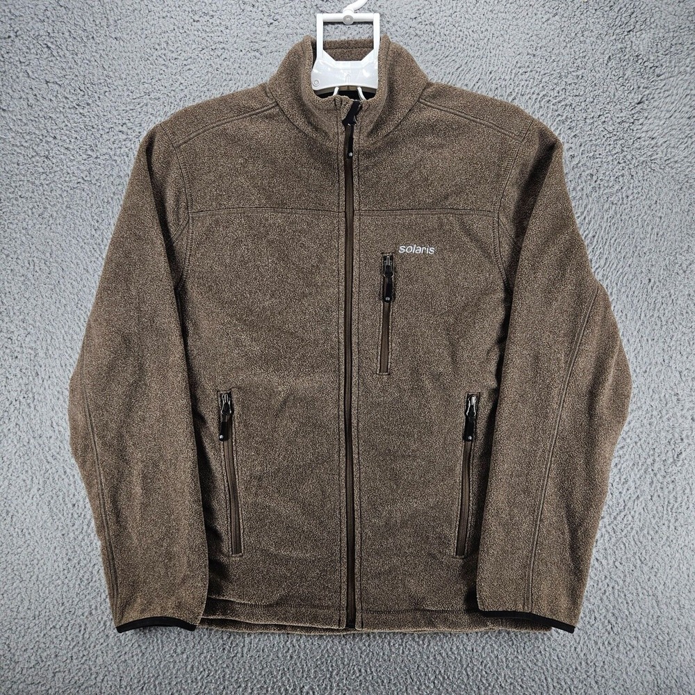 Solaris Sweater Men's Small Brown Fleece Mock Neck Zip Pockets Full Zip EUC Sz S